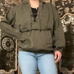 SO Olive Green Lace-Up Pullover Anorak Jacket